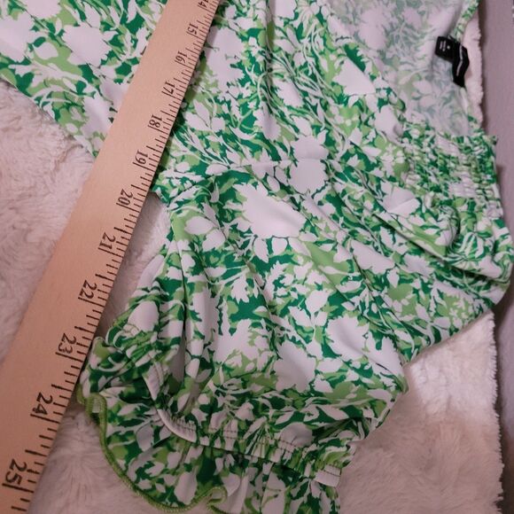 INC Faux Wrap Top Womens Size Medium Green White Side Tie - Picture 6 of 8